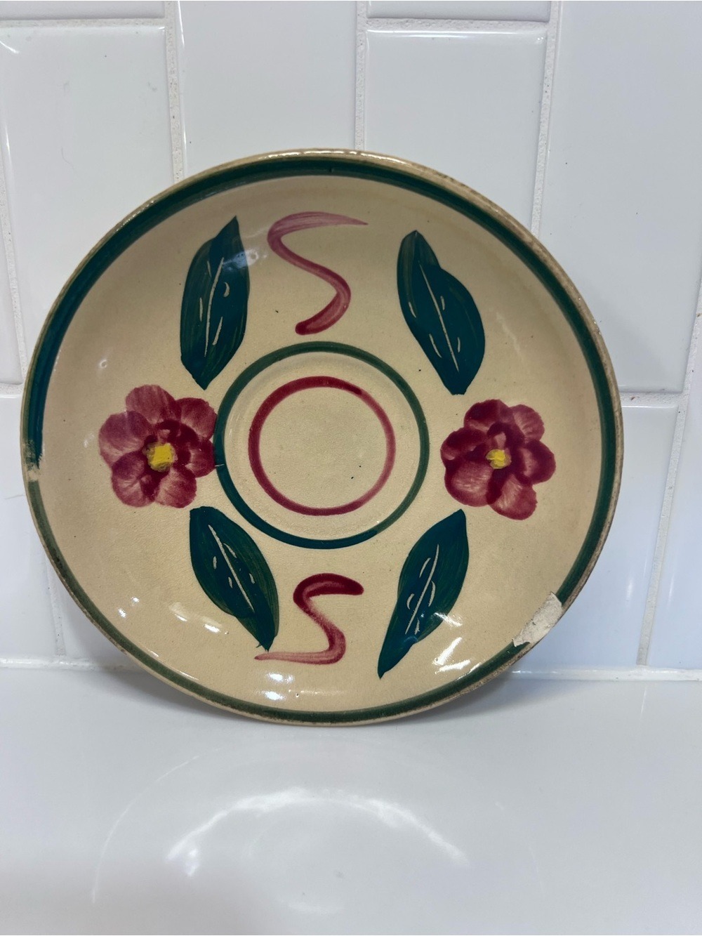Vintage Watt Pottery Cut Leaf Pansy Saucer aka Rio Rose Plate 1950s